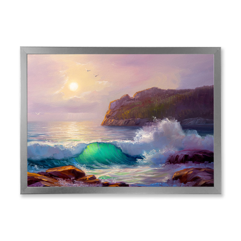 «Morning Sunlight On The Sea Waves XXI», art mural nautique et côtier sur toile, H 8 po x l 12 po x P 1 po