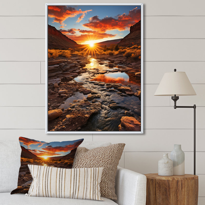 Coucher de soleil à Utah Mountain I, H 40 po x l 30 po x P 1,5 po, Cadre flottant blanc