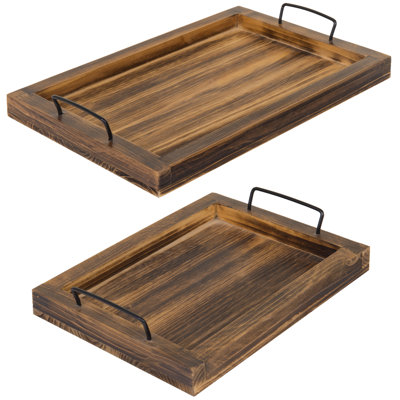 2 Piece Ottoman/Coffee Table Serving Tray Set