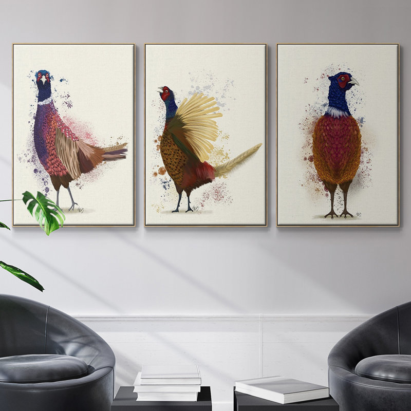 Pheasant Splash 3 3 pièces, Cadre en bois naturel, H 36 po x l 72 po x P 2 po