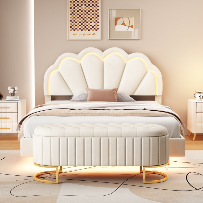 Ensemble de chambre avec lit plateforme 2 pièces, Beige