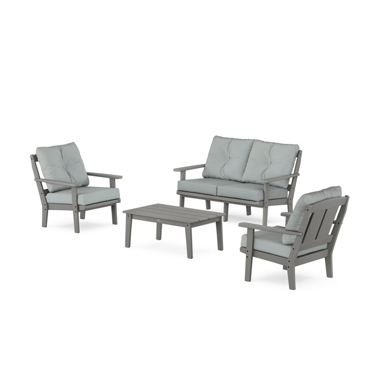 Mission 4 Piece Sofa Seating Group with Cushions, Sand, Dune Burlap