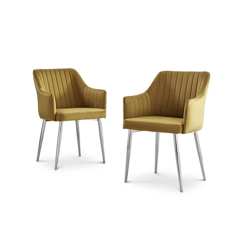 Wethersfield Velvet Upholstered Dining Chairs, Silver, Mustard