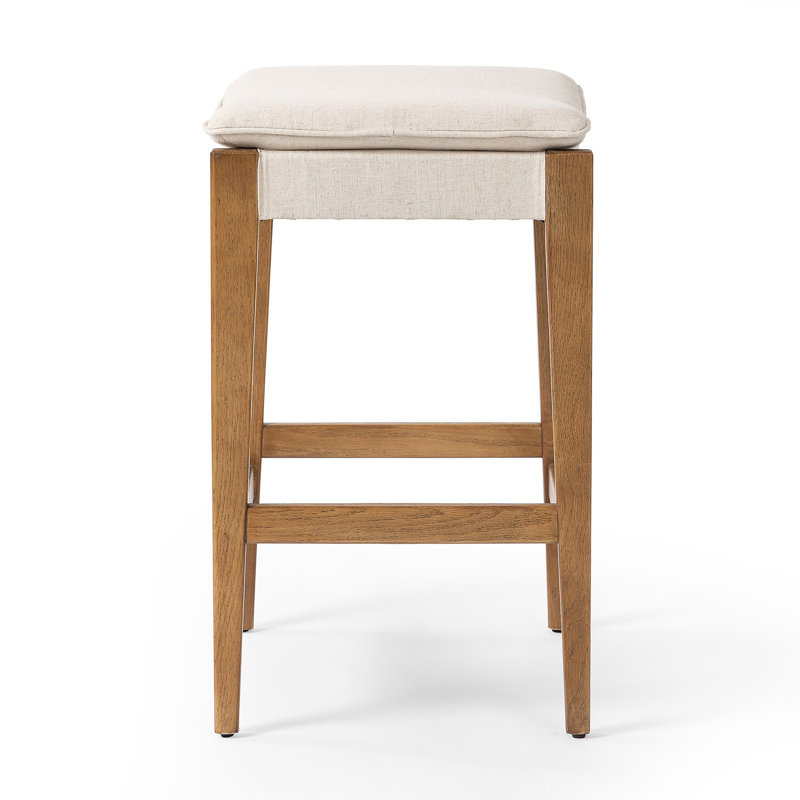 Natural Oak and Flax Backless Counter Stool
