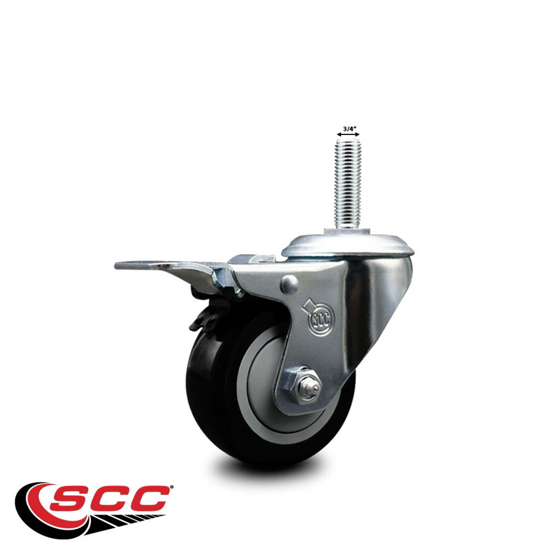 Polyurethane Swivel ½ Inch Stem Caster Set with Total Lock Brake