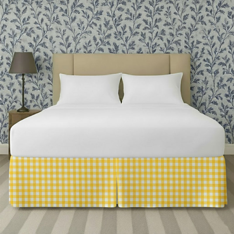 Gingham Pattern Tailored Bed Skirt 15" Drop Length, Yellow, Full