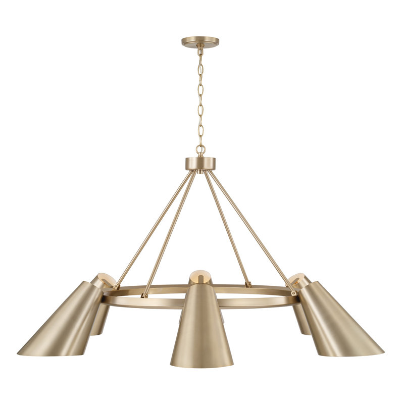 Lustre moderne à 6 lumières l 48 po x H 25,5 po en laiton mat avec intérieur peint en blanc