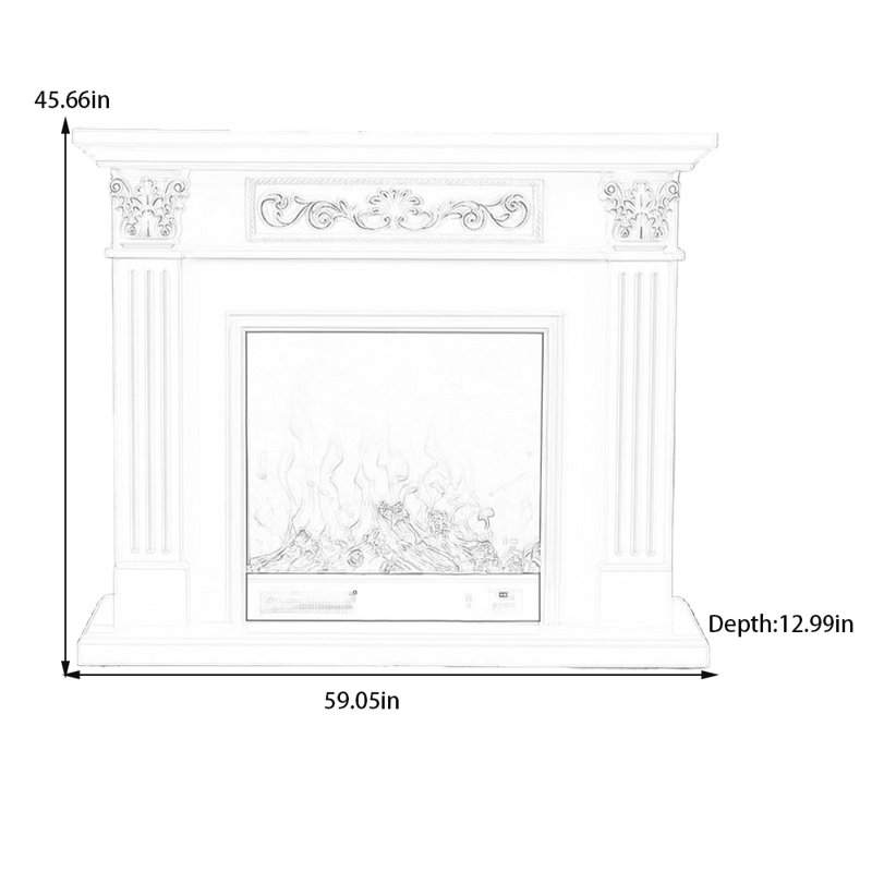 Three-dimensional carving craft fireplace, 45.66" H x 59.05" W x 12.99" D, White