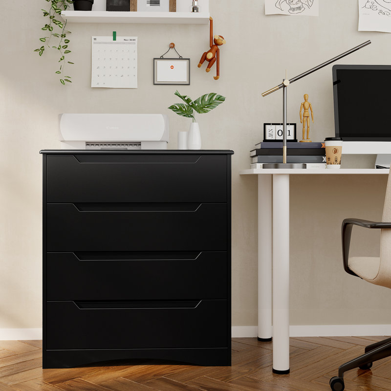 Michiaki 28.1" W 4-Drawer Dresser with Anti-Tip Kit for Bedroom, Living Room & Small Spaces, Black
