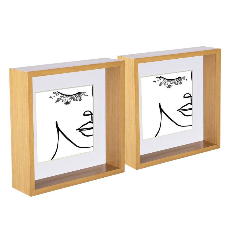 Nicola Spring - 3D Deep Box Photo Frames, Light Wood/White, 13cm x 13cm