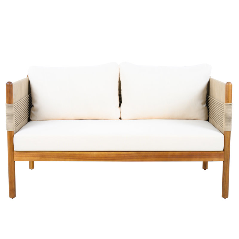Causeuse d'extérieur en bois d'acacia Papastamelos, Corde beige / structure en teck