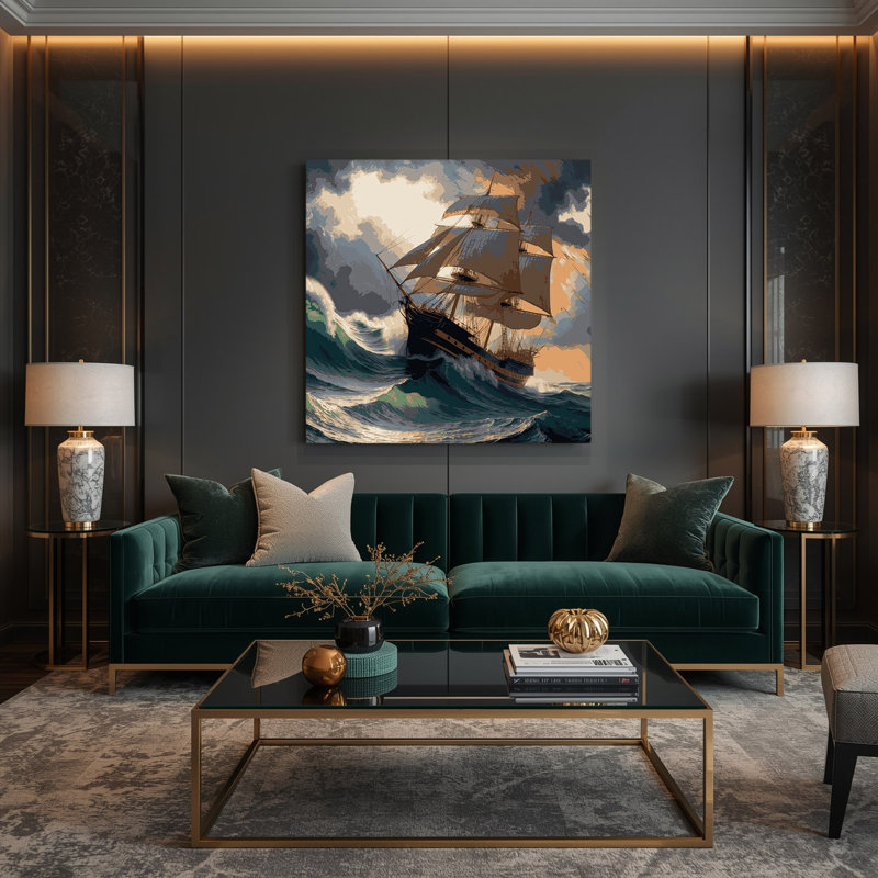 Art mural sur toile noir nautique traditionnel maritime, H 8 po x l 8 po