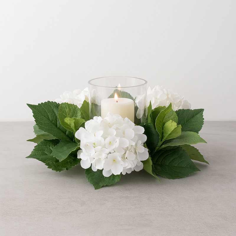 Bougie Hydrangea avec ouragan en verre