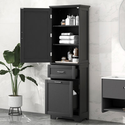Tall Bathroom Storage Cabinet, Freestanding Storage Cabinet With Two Different Size Drawers And Adjustable Shelf