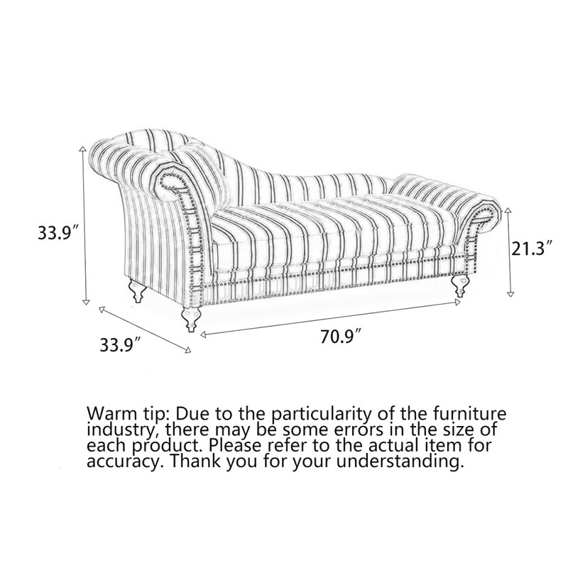 Chaise longue rétro rétro en bois massif et tissu jacquard rayé pour chambre et salon, Face à la gauche