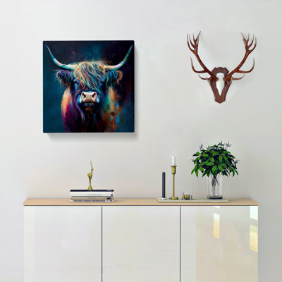 Highland Cow Abstract Expressionism - Wrapped Canvas