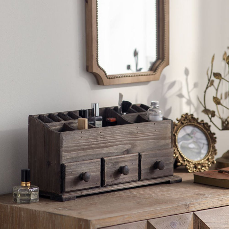 Organisateur de bureau rustique en bois avec tiroirs