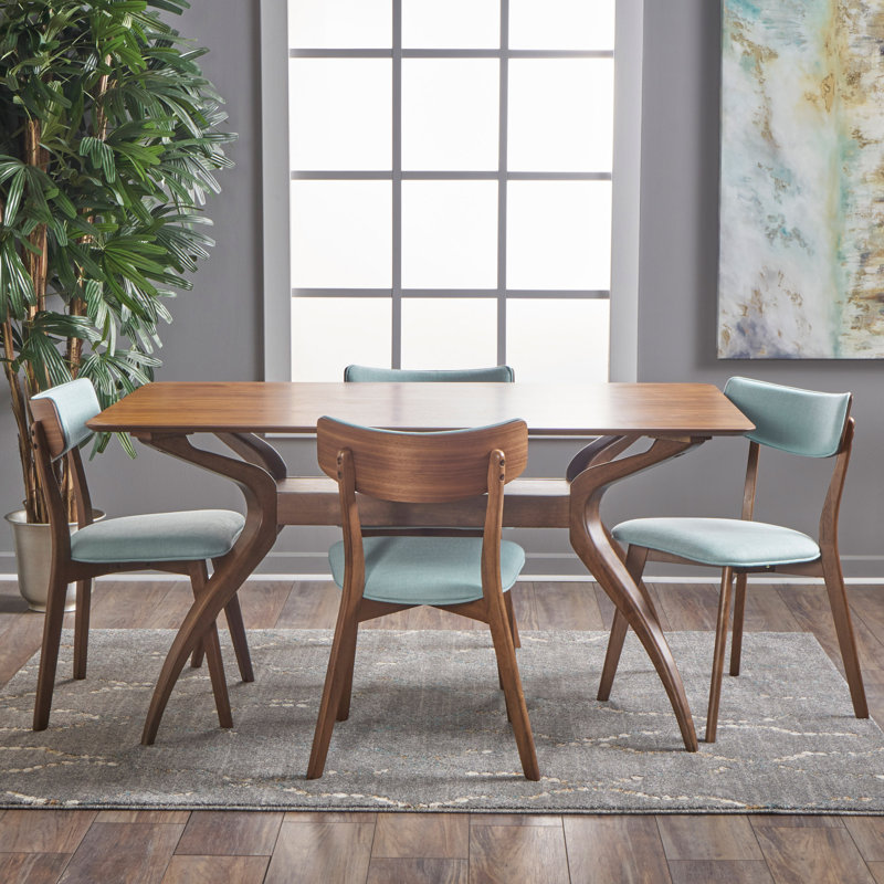 Bryona 4 - Person Trestle Dining Set, Mint, Natural Walnut