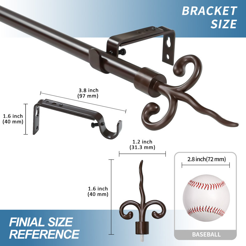 Tringle à rideaux simple Merrie Finial, H 1 po x l 120 po x P 1 po, Bronze