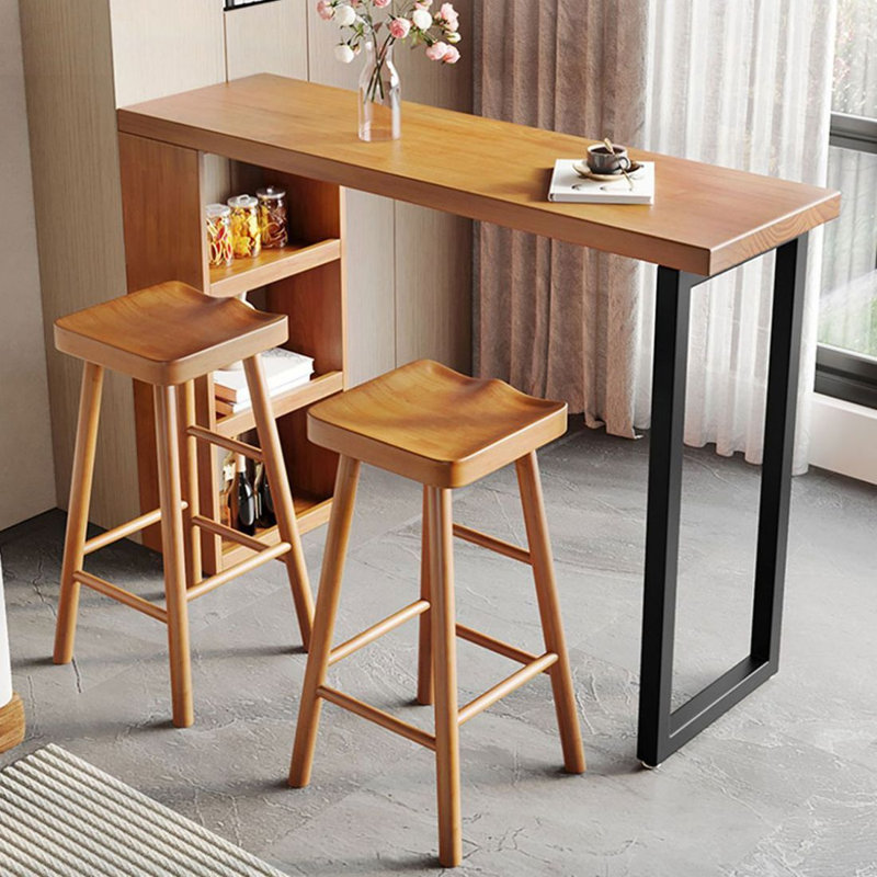 Ensemble de tables de bar 2 pièces Burlywood + bois massif noir droit + fer
