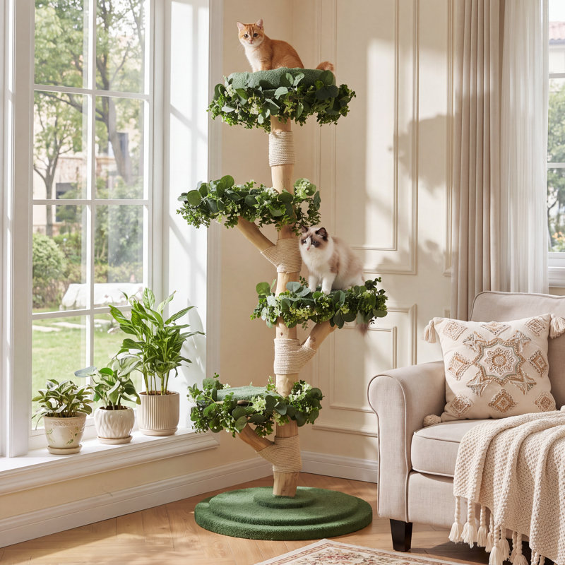Solid Wood Cat Tree, 59.06" Tall Cat Tower for Multi-Cats