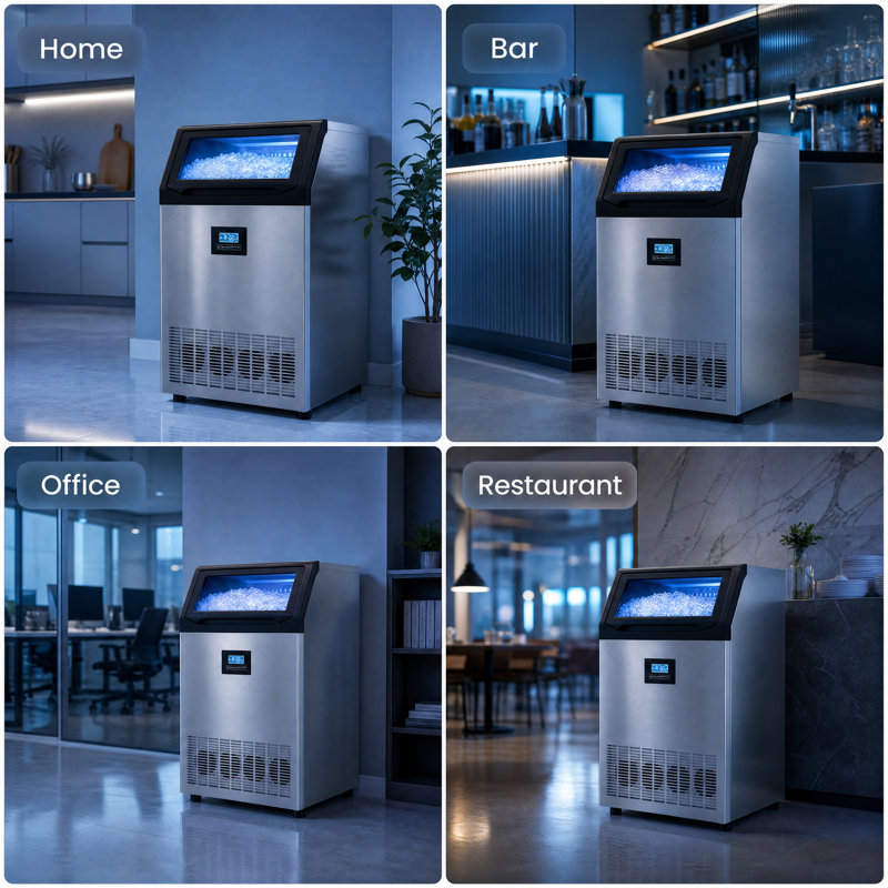 Machine à glaçons commerciale autoportante 24,4 po en acier inoxydable avec glaçons cubes, production de glaçons de 350 lb / 24 h et 150 lb Rangement de glace