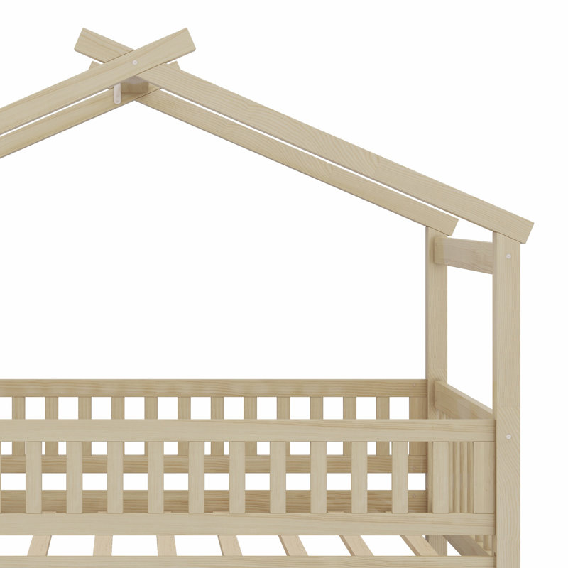 Wooden house bed with trundle