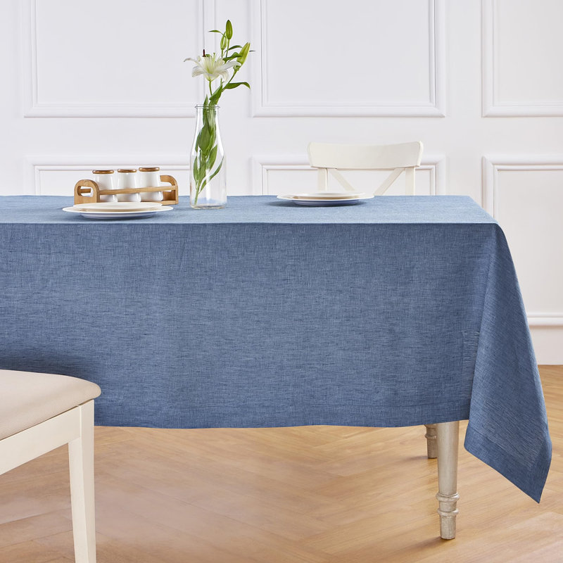 100% Pure Linen Tablecloth - Athena, 144" x 60", Blue Denim