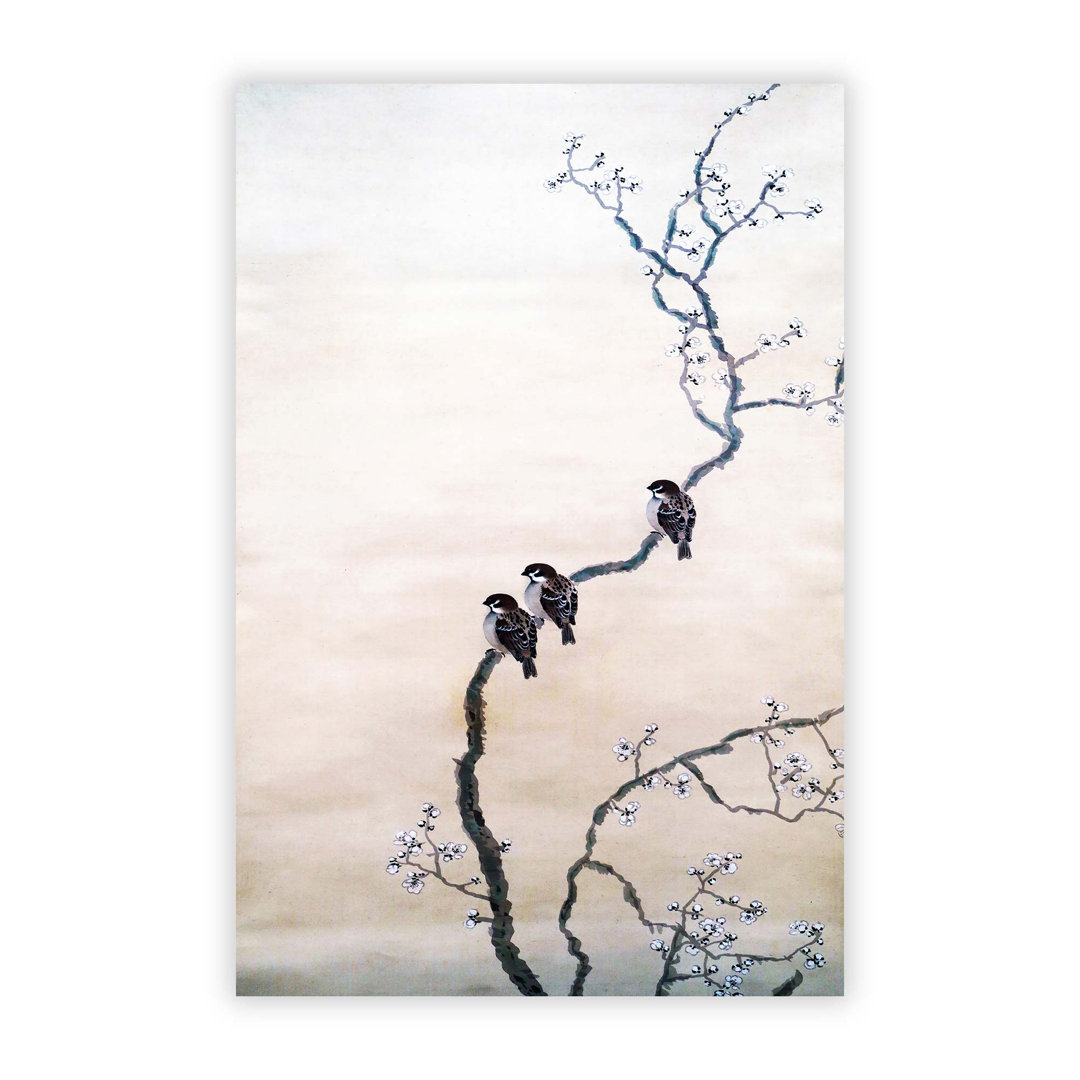 Three Birds on a Branch by Hishida Shunso - Frameless Print