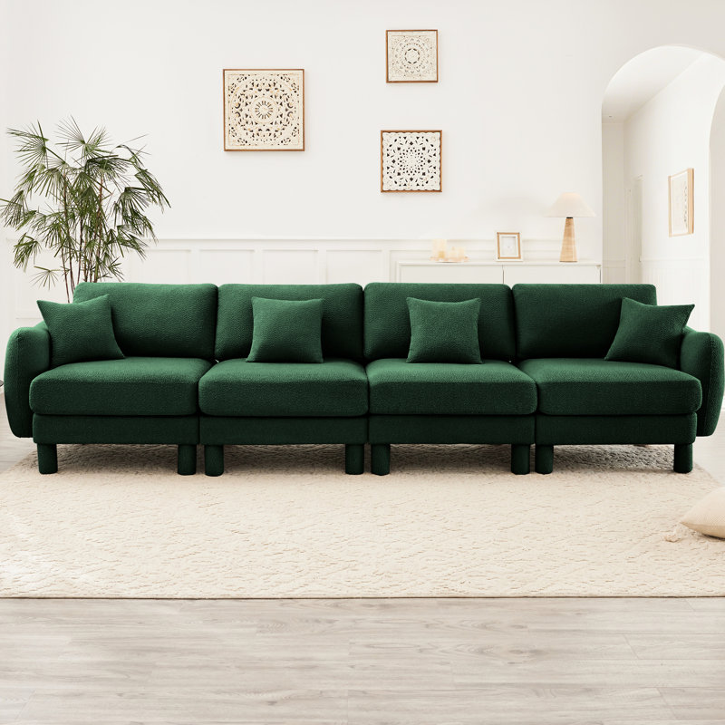Canapé de style moderne pour l'intérieur, canapé 4 places en tissu Boucle avec accoudoirs distinctifs en forme de coquillage et pieds cylindriques, idéal pour divers espaces de vie et rassemblements confortables