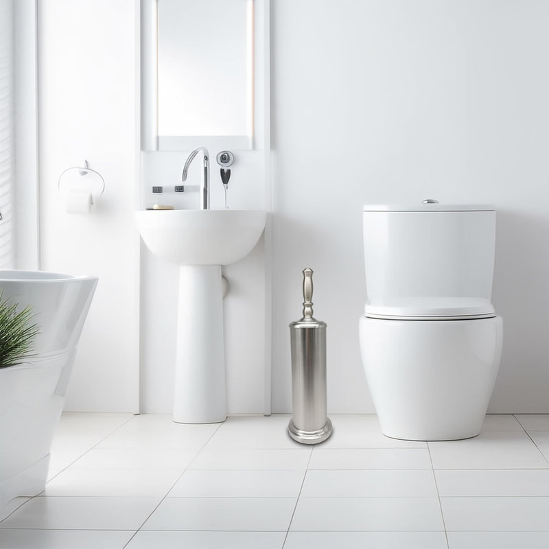 Brosse de cuvette de toilette en métal avec support recouvert Indecor Home - Nickel satiné, Nickel satiné