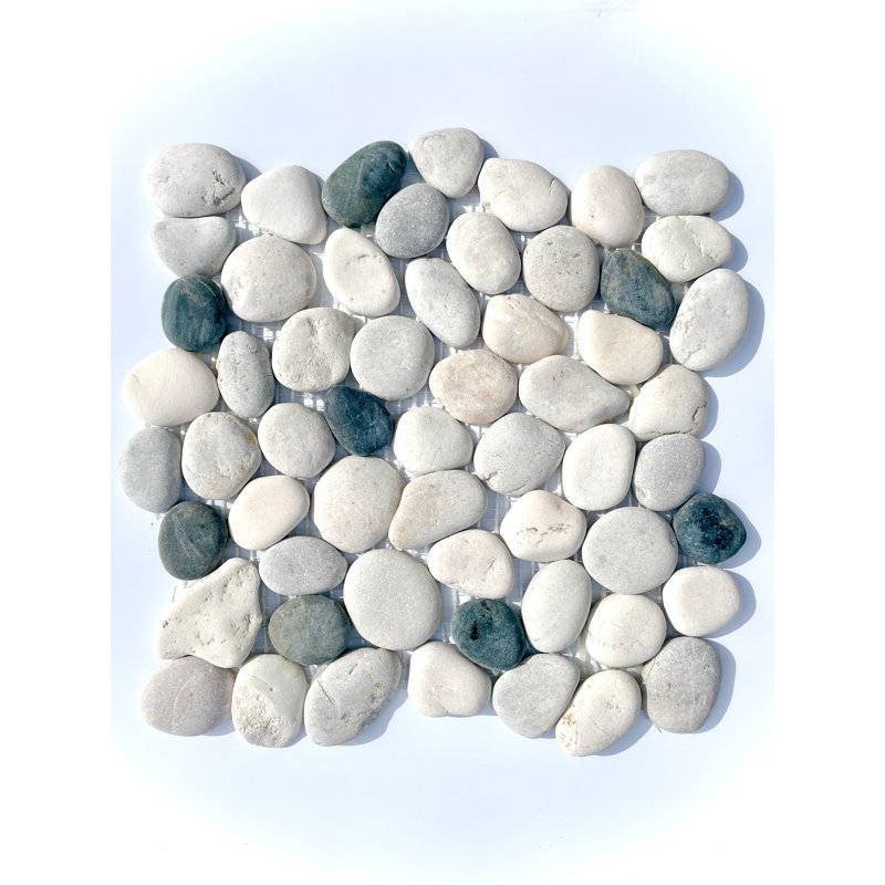 White-Gray-Black Leveled Pebble Mosaic 12" x 12"