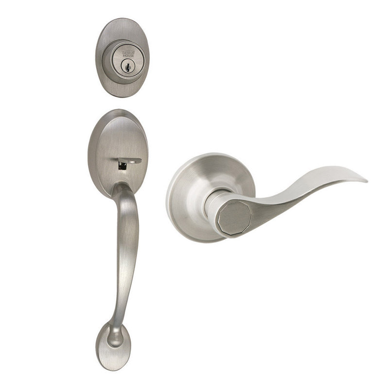 Ensemble de poignées avec pêne dormant cylindrique simple et poignée de porte Springdale, Nickel satiné