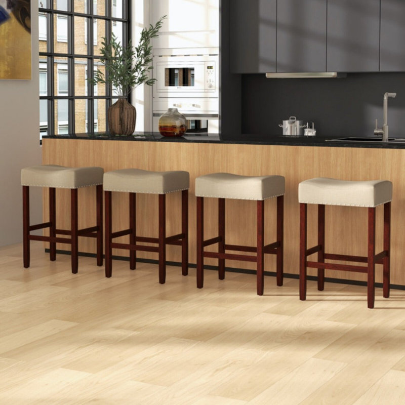 Set of 2 Bar Stool with Curved Seat Cushions, Counter Stool (25" Seat Height)