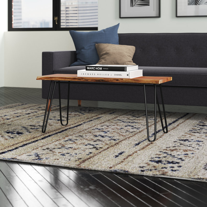Jacora Solid Wood Top Single Coffee Table, Natural/Black