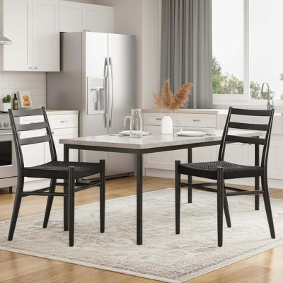 Ensemble de 2 chaises de salle à manger, assise en corde tissée avec structure en métal robuste, chaises de salle à manger modernes Mid-Century