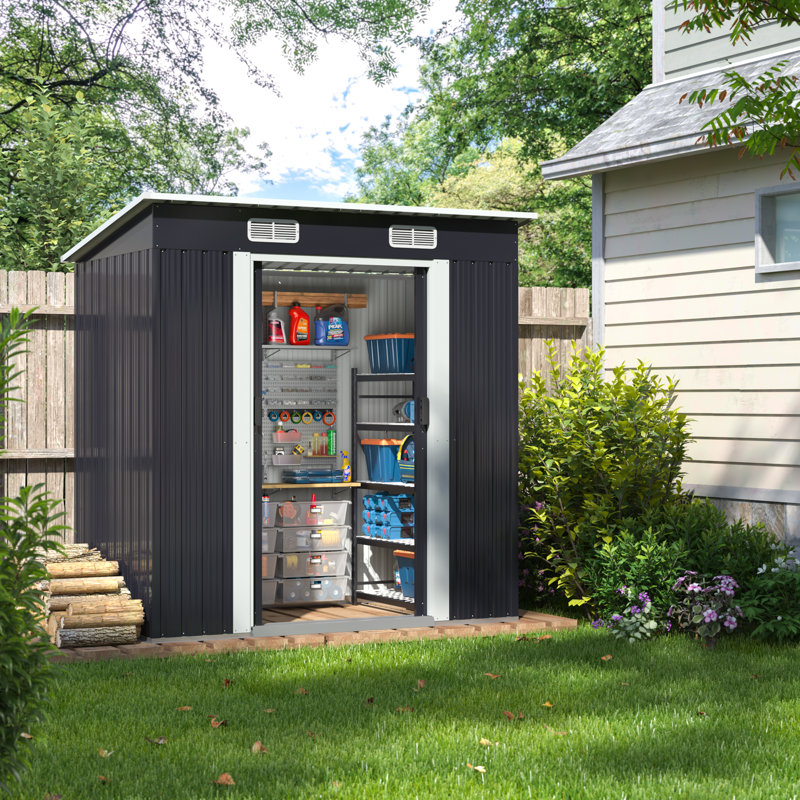6' x 4' Dark Gray Galvanized Steel Outdoor Storage Shed
