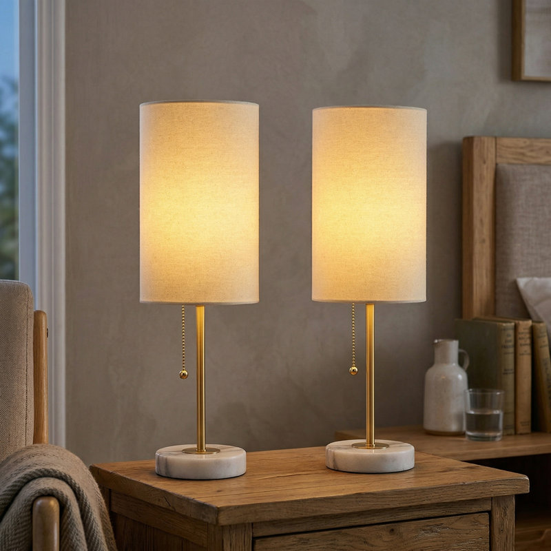 Haymer 15.3" Elegant Gold Table Lamp with Marble Base Suitable for Living Room, Bedroom and Study, Natural