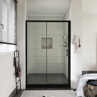 48 po X P 72 po H Porte de douche coulissante simple en noir mat