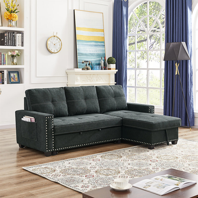 Canapé-lit et chaise longue réversible de 85 po Fannette, Velours