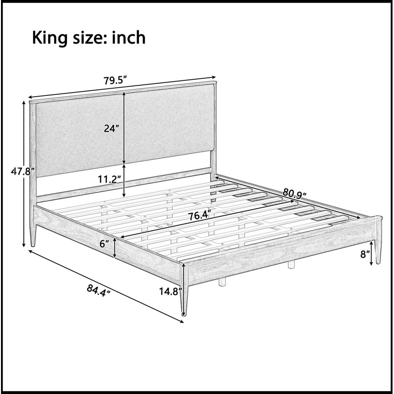 Très grande structure en bois Camillo avec tête de lit tapissier Boucle, Noir