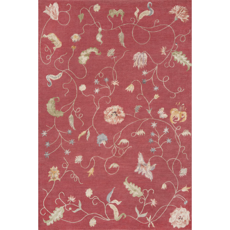 Floral Area Rug in Red, Rectangle 10' x 14'