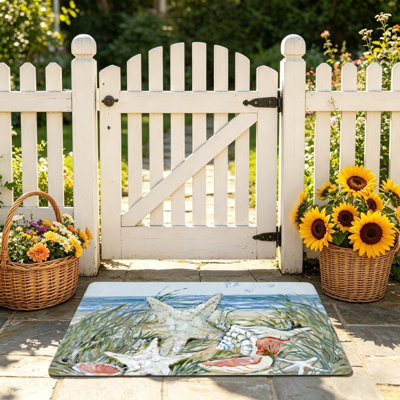 Coastal Starfish And Seashells Beach Rug 24 x 36 inch for Outdoor and Indoor