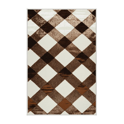 Machine Washable Checkered Beige Area Rug