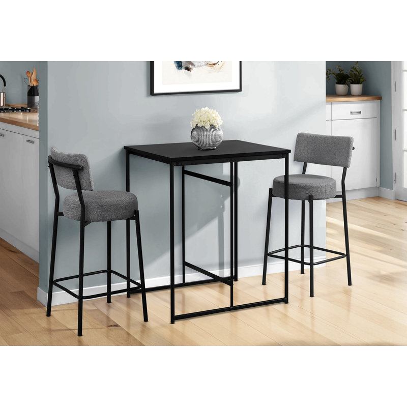 2Pcs Barstool, Counter Height, Kitchen, Leather Look, Black