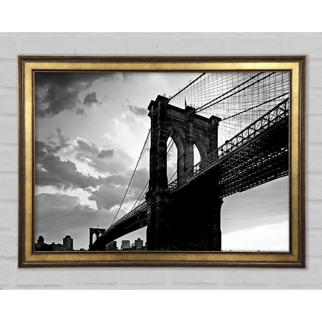 Brooklyn Bridge Sunset B And W - Einzelner Bilderrahmen Kunstdrucke auf Holz