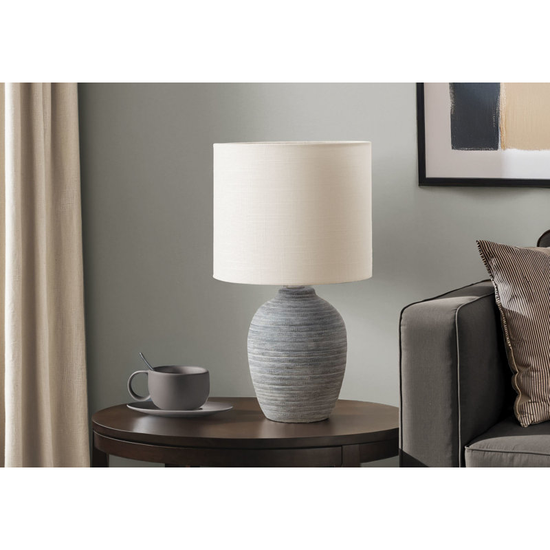 Lighting, H 17 po, lampe de table, céramique, abat-jour ivoire / crème, contemporain, moderne, Gris