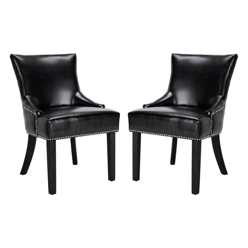 Danillie 20'' H Leather Upholstered Side Chair, Black Faux Leather