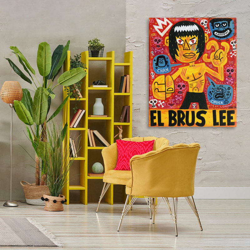 Toile de culture emblématique El Brus Lee, design par Jorge R. Gutierrez, H 48 po x l 36 po