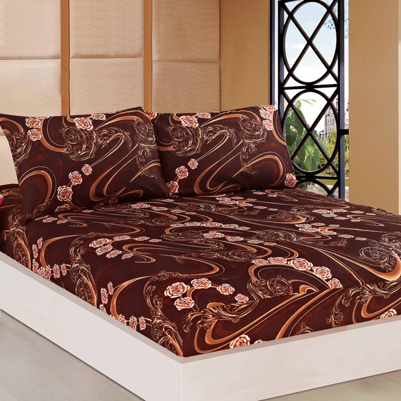 Melted Microfiber Floral Fitted Sheet, King Fitted Sheet with 1 Pillowcase